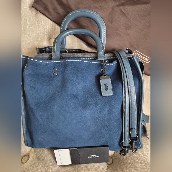 Coach Handbags - Authentic Coach Navy Blue Suede And Leather 1941 Rogue 36 Tote Bag